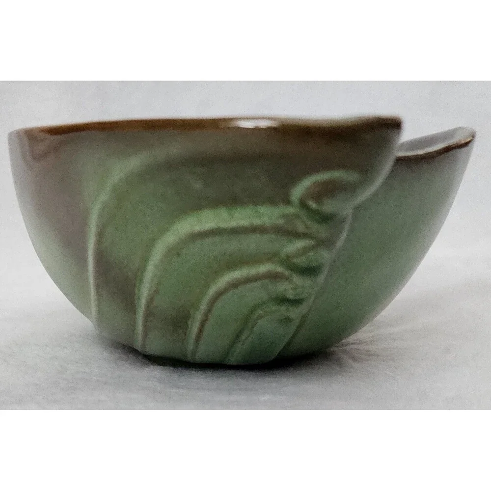 Vintage FRANKOMA Pottery Bowl #202 Prairie Brown Green Oval Serving Fruit Bowl